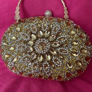 Gold and Silver Ornate Clutch with Chain NWOT